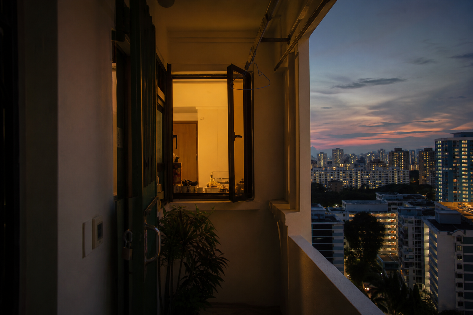Corridor window at dusk